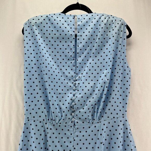 Floryday Dress Sz M Polka Dot Sheath Pleated Draped Sleeveless Knee Length Blue - Picture 5 of 10